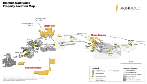 Figure 1 – Location of HighGold Projects in Timmins Gold Camp, Ontario (Graphic: Business Wire)